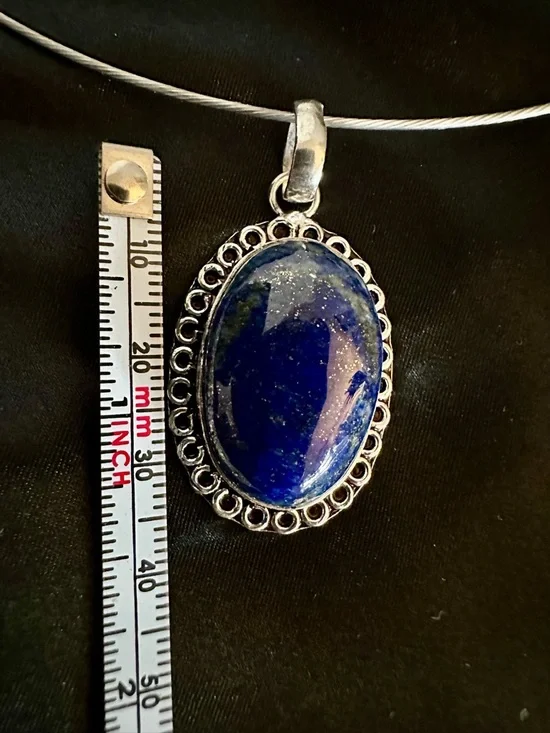 Lapis Lazuli Silver Plated Oval Pendant Choker Necklace - Picture 6 of 9
